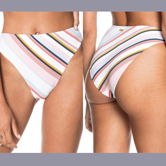 NEW Roxy [ XL ]‎ Beach Classics Stripe High Waist Leg Bikini Bottoms - Picture 1 of 12